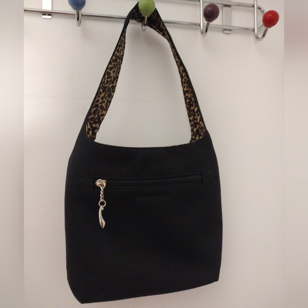Liz Claiborne Animal Attitude Black Leopard Trim Shoulderbag Fabric Purse